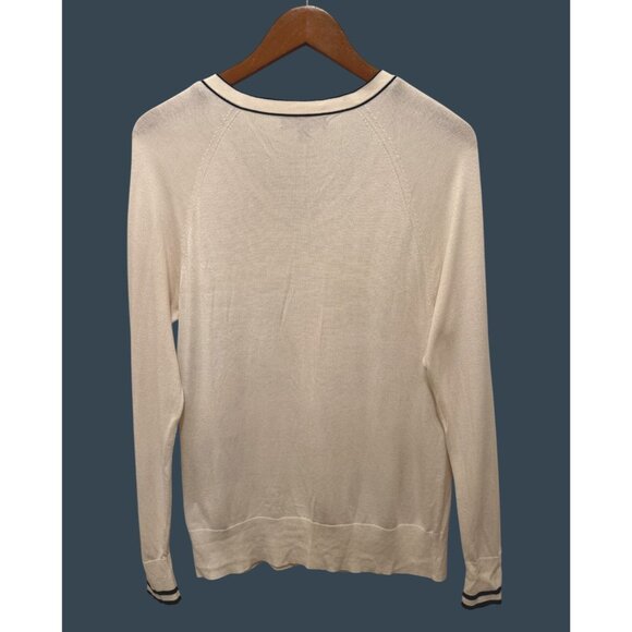 Banana Republic Womens Silk Cotton V-Neck Sweater Cream With Black Trim Long Sle - Picture 5 of 5